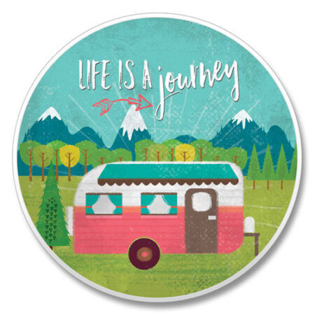 03-01328: LIFE IS A JOURNEY CAMPER ABSORBASTONE® ABSORBENT STONE CAR COASTER - HIGHLAND GRAPHICS