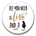 08529: LOVE A CAT ABSORBENT STONE CAR COASTER - COUNTER ART