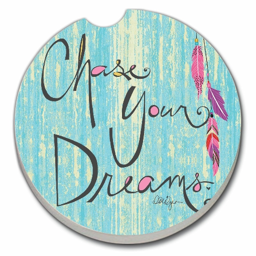 08732: CHASE YOUR DREAMS ABSORBENT STONE CAR COASTER - COUNTER ART