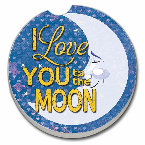 09821: I LOVE YOU TO THE MOON ABSORBENT STONE CAR COASTER - COUNTER ART