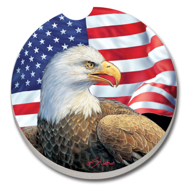 12225: EAGLE & FLAG ABSORBENT STONE CAR COASTER - COUNTER ART