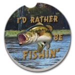 03-00329: I'D RATHER BE FISHING ABSORBASTONE® ABSORBENT STONE CAR COASTER - HIGHLAND GRAPHICS