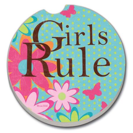 11033: GIRLS RULE AUTO ABSORBENT STONE CAR COASTER - COUNTER ART
