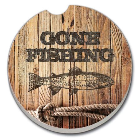 12674: GONE FISHING ABSORBENT STONE CAR COASTER - COUNTER ART