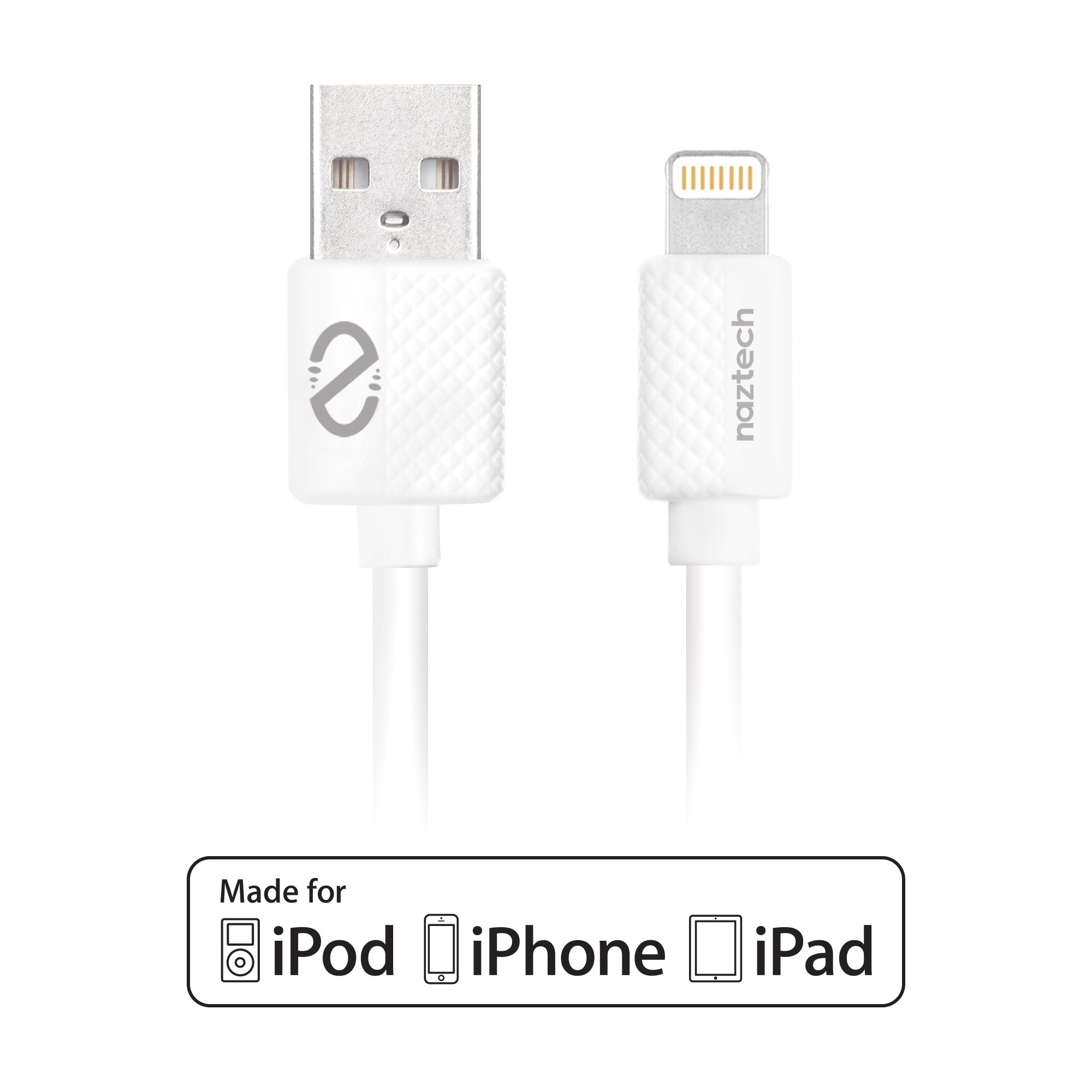 15257: NAZTECH MFI LIGHTNING FLEXI 6FT. CHARGE & SYNC CABLE  - WHITE - HYPERCEL
