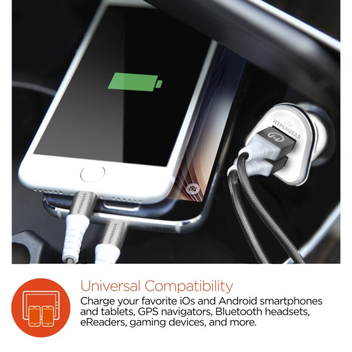 15180: HYPERGEAR HI-POWER DUAL USB 3.4A CAR CHARGER - WHITE - HYPERCEL