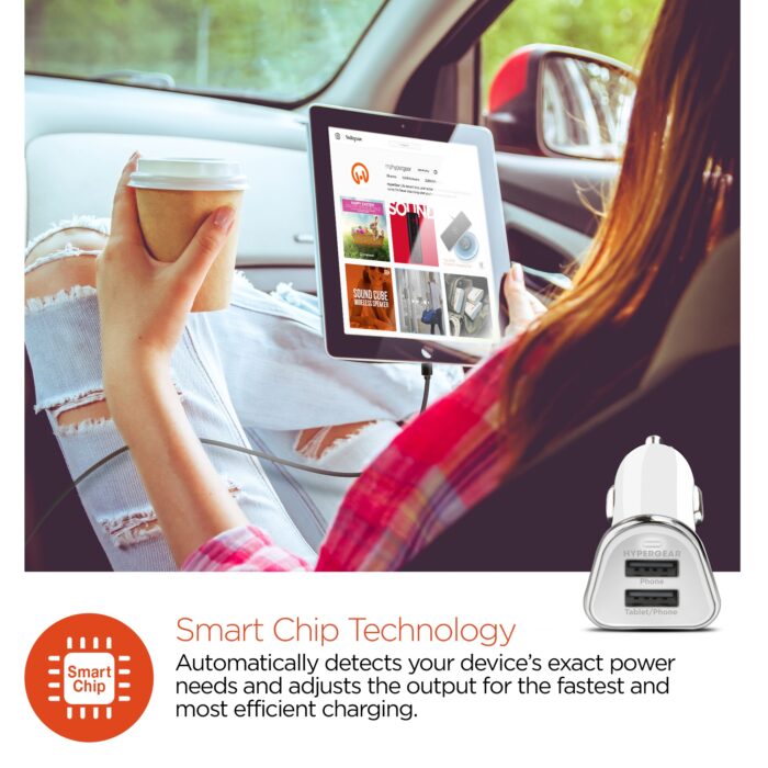 15180: HYPERGEAR HI-POWER DUAL USB 3.4A CAR CHARGER - WHITE - HYPERCEL