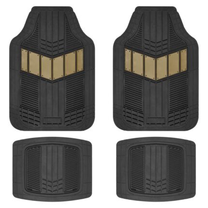 MT-688-BG: 4 PC. MOTOR TREND® HEAVY DUTY 2-TONE RUBBER FLOOR MATS - 4 PIECE SET - BIEGE - BDK USA