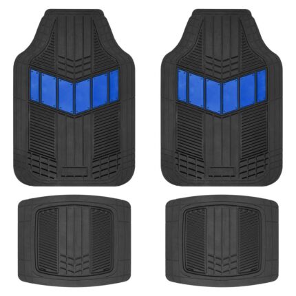 MT-688-BL: 4 PC. MOTOR TREND® HEAVY DUTY 2-TONE RUBBER FLOOR MATS - 4 PIECE SET - BLUE - BDK USA