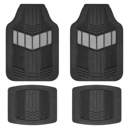 MT-688-GR: 4 PC. MOTOR TREND® HEAVY DUTY 2-TONE RUBBER FLOOR MATS - 4 PIECE SET - GRAY - BDK USA