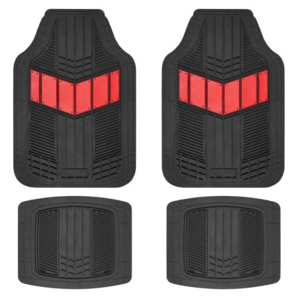 MT-688-RD: 4 PC. MOTOR TREND® HEAVY DUTY 2-TONE RUBBER FLOOR MATS - 4 PIECE SET - RED - BDK USA