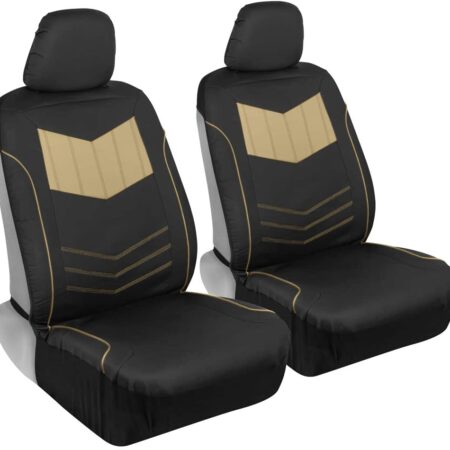 MTSC-304-BG: MOTOR TREND® SPORT FAUX LEATHER SIDELESS SEAT COVERS TWO TONE DESIGN - BLACK/BEIGE - BDK USA