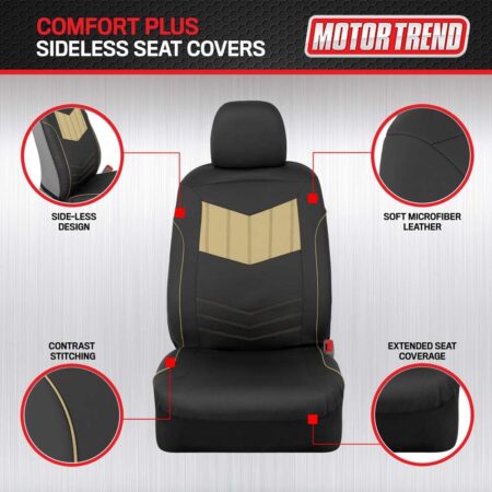 MTSC-304-BG: MOTOR TREND® SPORT FAUX LEATHER SIDELESS SEAT COVERS TWO TONE DESIGN - BLACK/BEIGE - BDK USA