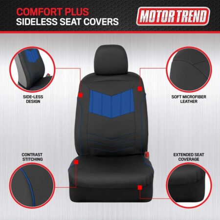 MTSC-304-BL: MOTOR TREND® SPORT FAUX LEATHER SIDELESS SEAT COVERS TWO TONE DESIGN - BLACK/BLUE - BDK USA