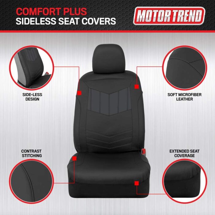 MTSC-304-CC: MOTOR TREND® SPORT FAUX LEATHER SIDELESS SEAT COVERS TWO TONE DESIGN - BLACK/CHARCOAL - BDK USA