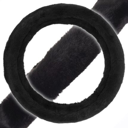 SW-920-BK: FAUX WOOL PLUSH STEERING WHEEL COVER - BLACK - BDK USA