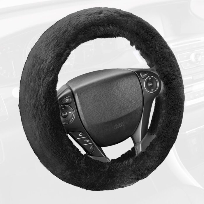 SW-920-BK: FAUX WOOL PLUSH STEERING WHEEL COVER - BLACK - BDK USA