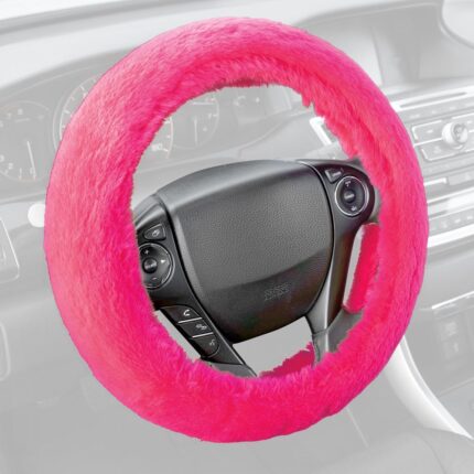 SW-920-HP: FAUX WOOL PLUSH STEERING WHEEL COVER - HOT PINK - BDK USA