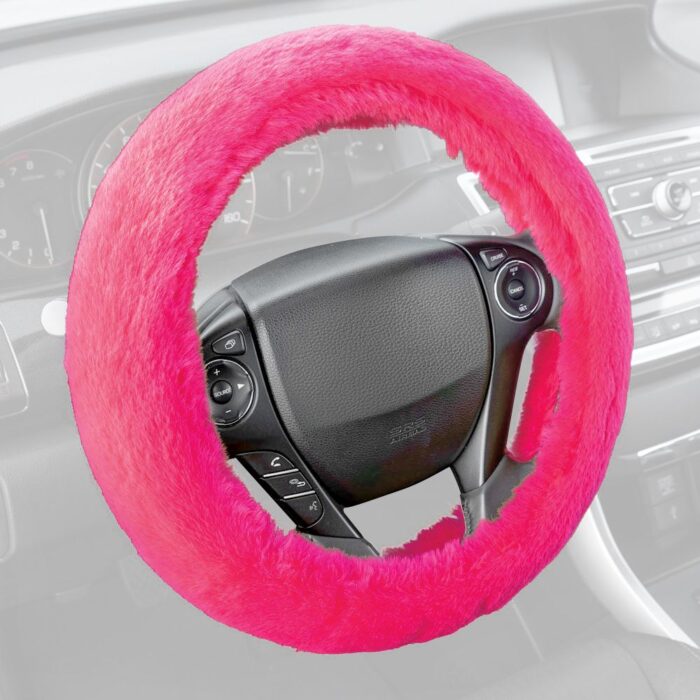 SW-920-HP: FAUX WOOL PLUSH STEERING WHEEL COVER - HOT PINK - BDK USA
