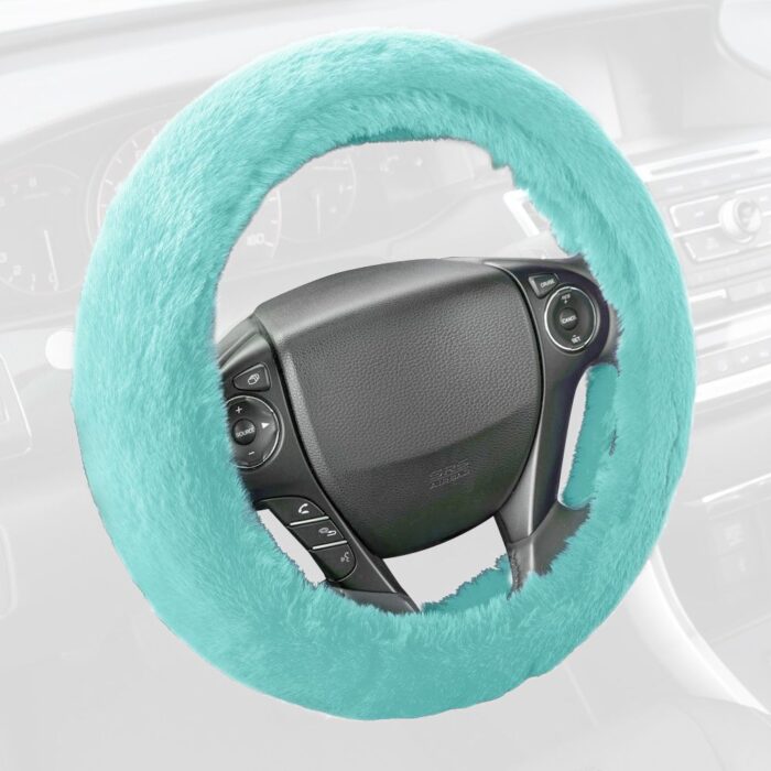 SW-920-MN: FAUX WOOL PLUSH STEERING WHEEL COVER - MINT - BDK USA