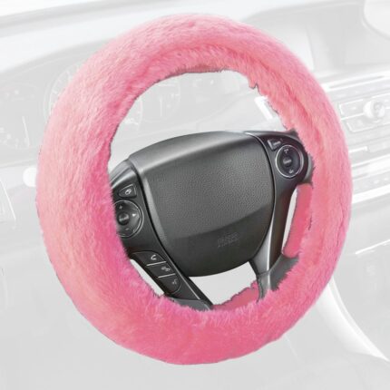 SW-920-PK: FAUX WOOL PLUSH STEERING WHEEL COVER - PINK - BDK USA