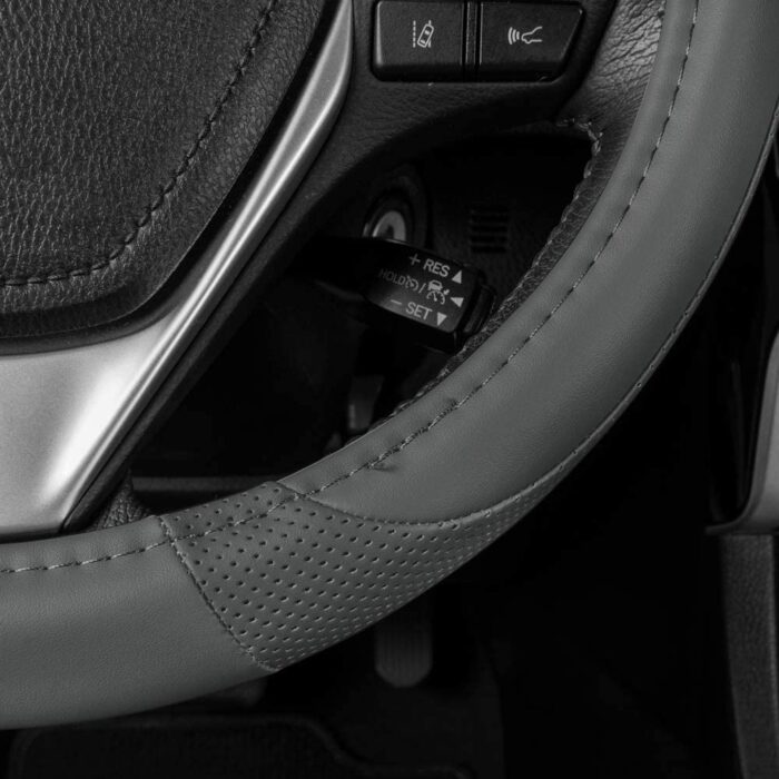 SW-809-GR: MOTOR TREND GRAY PERFORATED STEERING WHEEL COVER - GRAY- MEDIUM - BDK USA - Image 3