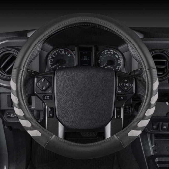 CASW-203-GR-L: CATERPILLAR TRUCK STEERING WHEEL COVER - BLACK/GRAY - LARGE - BDK USA - Image 4