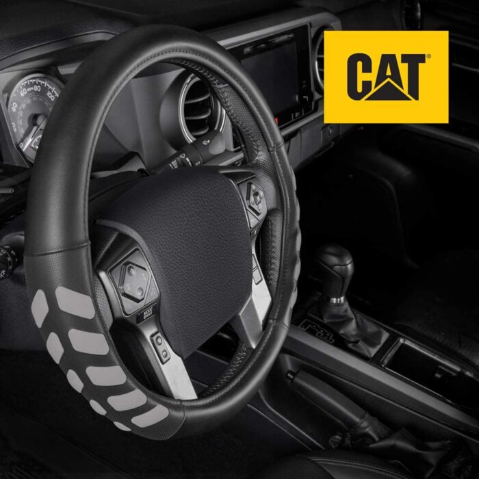 CASW-203-GR-L: CATERPILLAR TRUCK STEERING WHEEL COVER - BLACK/GRAY - LARGE - BDK USA - Image 2