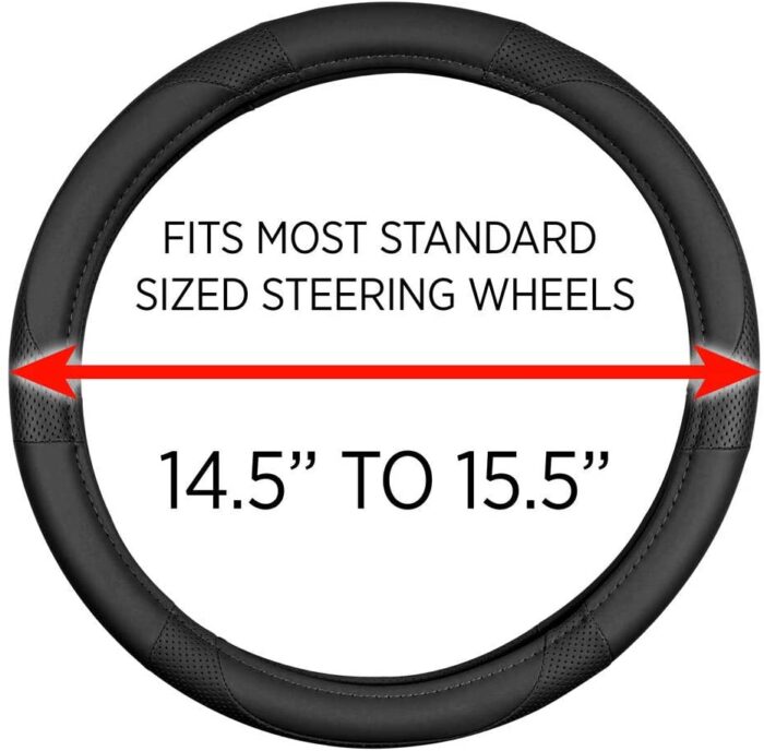 SW-809-BK: MOTOR TREND BLACK PERFORATED STEERING WHEEL COVER - BLACK- MEDIUM - BDK USA - Image 4