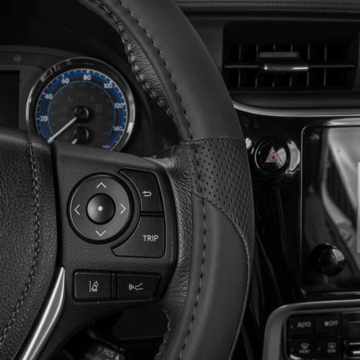 SW-809-BK: MOTOR TREND BLACK PERFORATED STEERING WHEEL COVER - BLACK- MEDIUM - BDK USA - Image 3