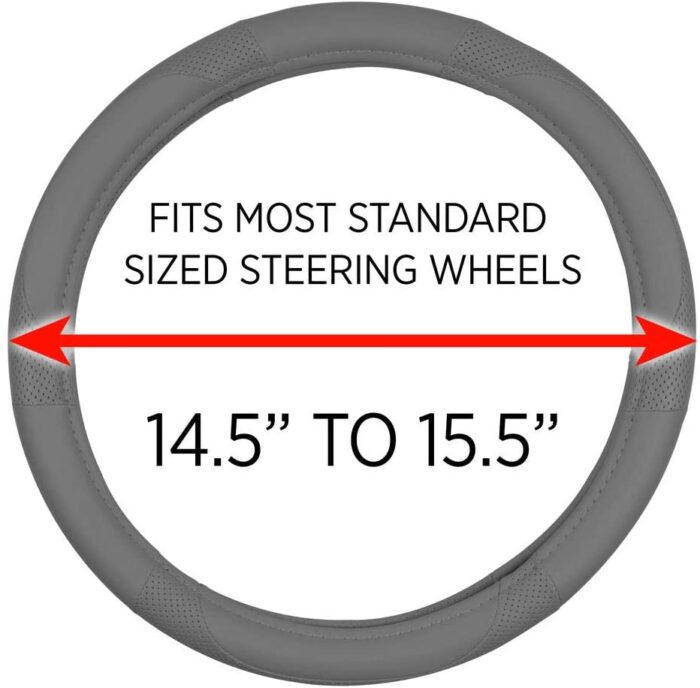 SW-809-GR: MOTOR TREND GRAY PERFORATED STEERING WHEEL COVER - GRAY- MEDIUM - BDK USA - Image 4