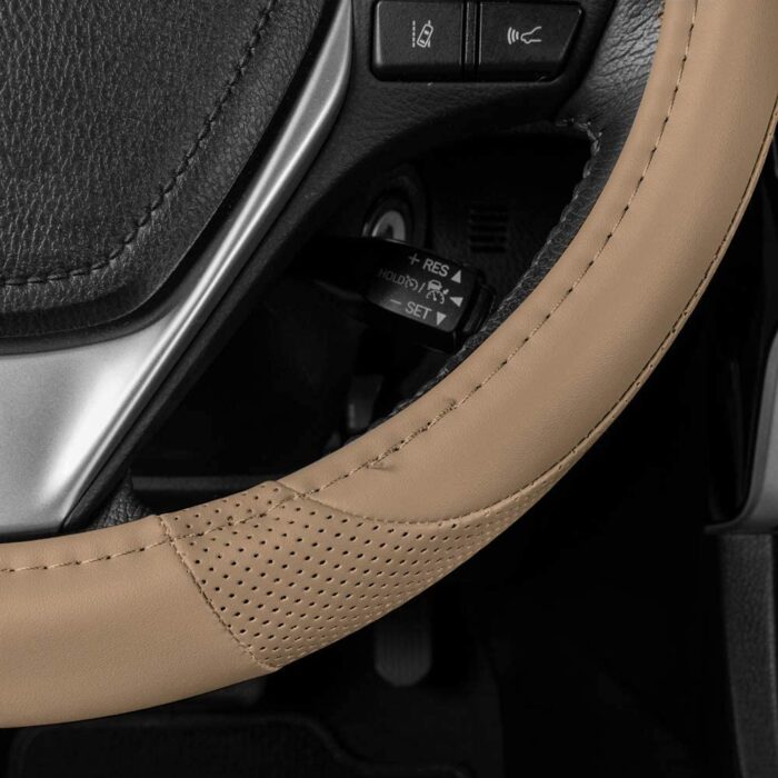 SW-809-BG: MOTOR TREND BEIGE PERFORATED STEERING WHEEL COVER - BEIGE - MEDIUM - BDK USA - Image 2