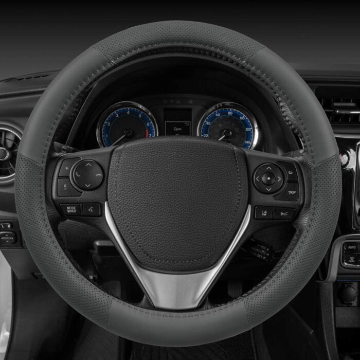 SW-809-GR: MOTOR TREND GRAY PERFORATED STEERING WHEEL COVER - GRAY- MEDIUM - BDK USA - Image 2