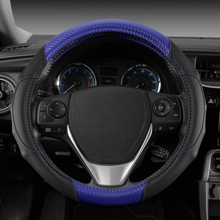 SW-712-BL: CARBON FIBER MEDIUM STEERING WHEEL COVER - BLUE - MEDIUM - BDK USA - Image 2