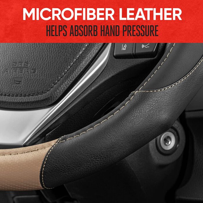 SW-712-BG: CARBON FIBER MEDIUM STEERING WHEEL COVER - BEIGE - MEDIUM - BDK USA - Image 2
