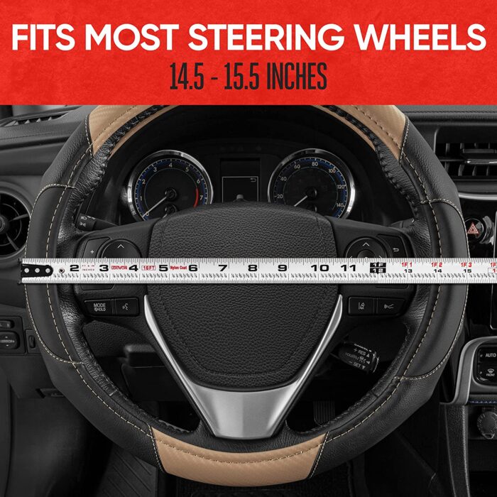 SW-712-BG: CARBON FIBER MEDIUM STEERING WHEEL COVER - BEIGE - MEDIUM - BDK USA - Image 4