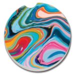 03-01514: HELLO COLOR SWIRL ABSORBASTONE® ABSORBENT STONE CAR COASTER - HIGHLAND GRAPHICS