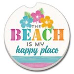03-02520: BEACH HAPPY PLACE ABSORBASTONE® ABSORBENT STONE CAR COASTER - HIGHLAND GRAPHICS