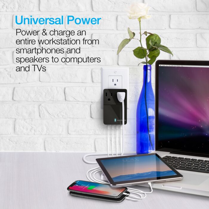 14595: FAST MULTI-DEVICE CHARGER - 2 OUTLETS + 4 USB - BLACK - NAZTECH - Image 4