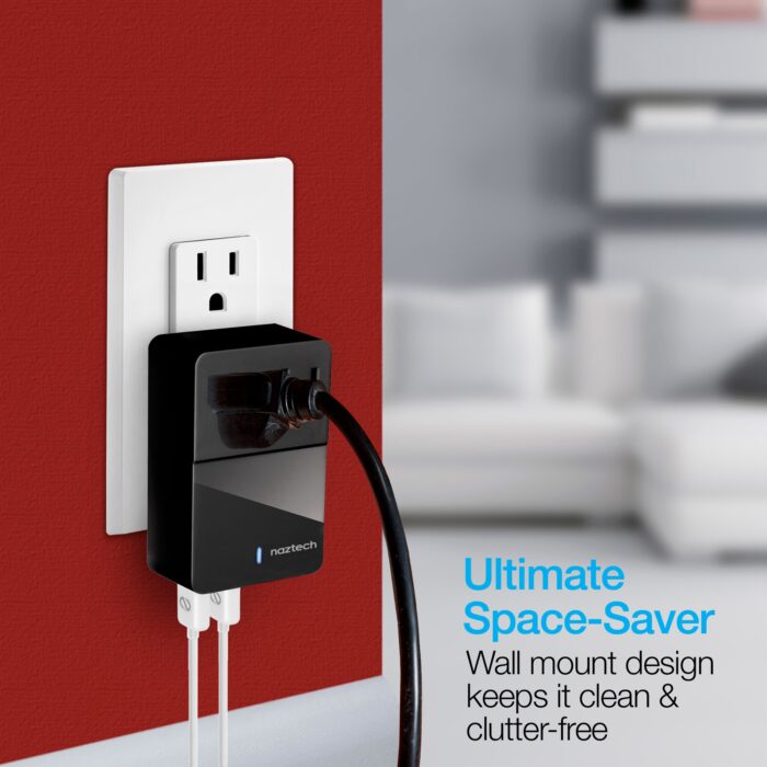 14595: FAST MULTI-DEVICE CHARGER - 2 OUTLETS + 4 USB - BLACK - NAZTECH - Image 3