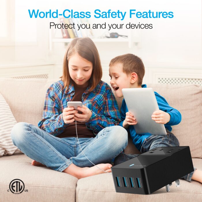 14595: FAST MULTI-DEVICE CHARGER - 2 OUTLETS + 4 USB - BLACK - NAZTECH - Image 2