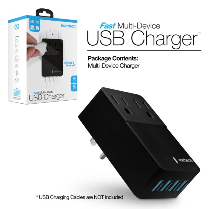 14595: FAST MULTI-DEVICE CHARGER - 2 OUTLETS + 4 USB - BLACK - NAZTECH - Image 7