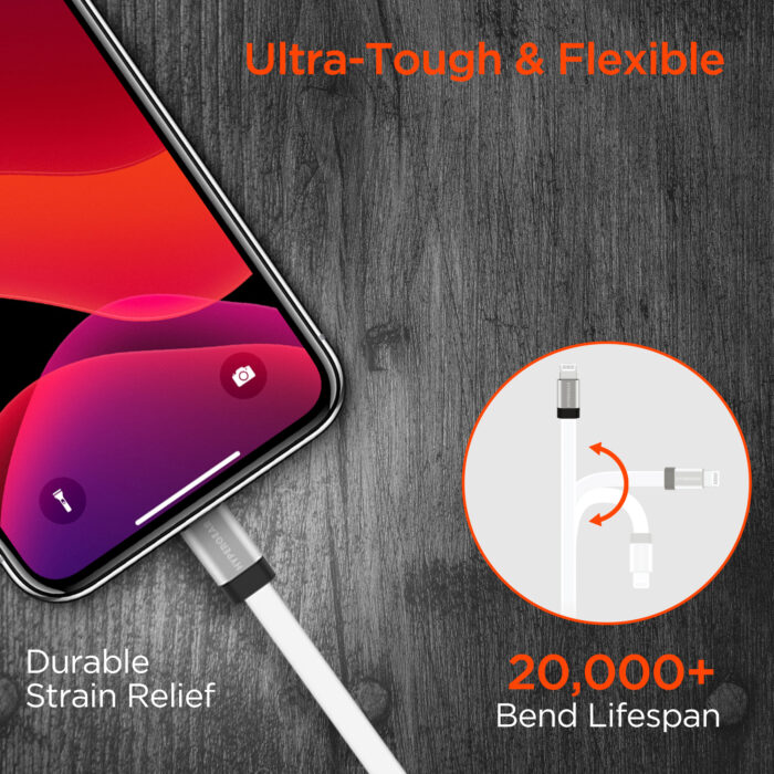 15378: USB TO MFI LIGHTNING FLEXI 6FT. CHARGE & SYNC FLAT CABLE - WHITE - HYPERGEAR - Image 4