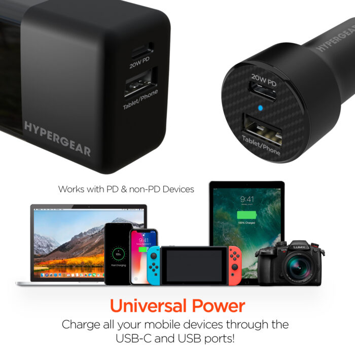 15409: 20W USB-C PD DUAL OUTPUT WALL + CAR CHARGER BUNDLE - BLACK - HYPERGEAR - Image 6