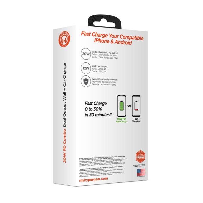 15409: 20W USB-C PD DUAL OUTPUT WALL + CAR CHARGER BUNDLE - BLACK - HYPERGEAR - Image 12