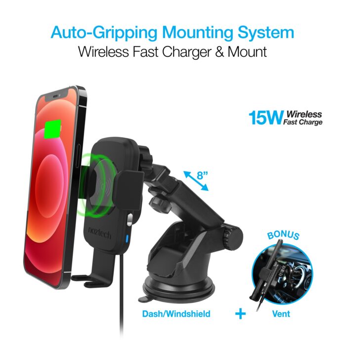 15425: SMART GRIP WIRELESS CHARGING CAR MOUNT - BLACK -  NAZTECH - Image 17