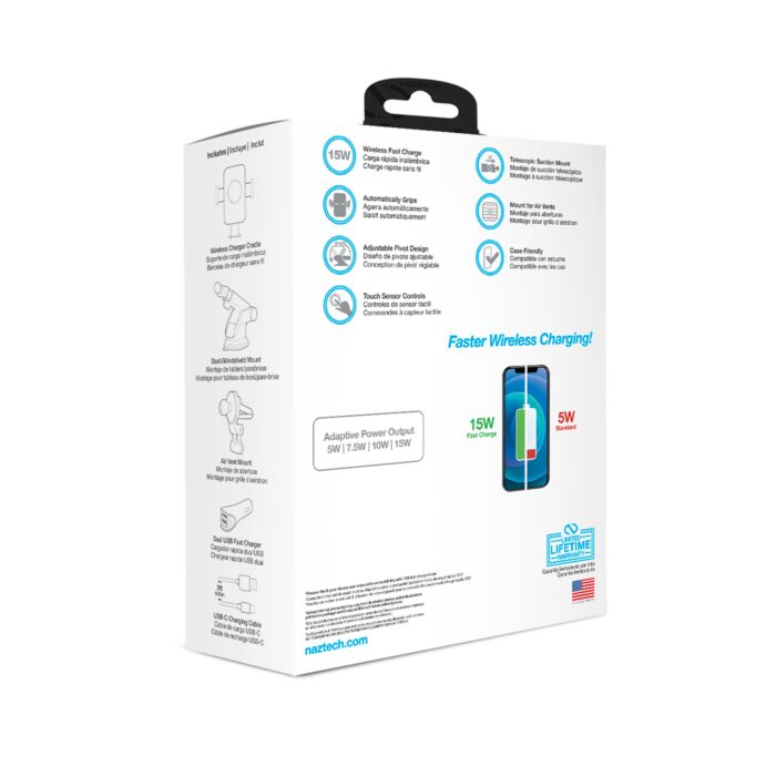 15425: SMART GRIP WIRELESS CHARGING CAR MOUNT - BLACK -  NAZTECH - Image 19