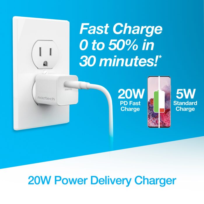 15440: 20W USB-C PD MINI FAST WALL CHARGER - WHITE - NAZTECH - Image 12