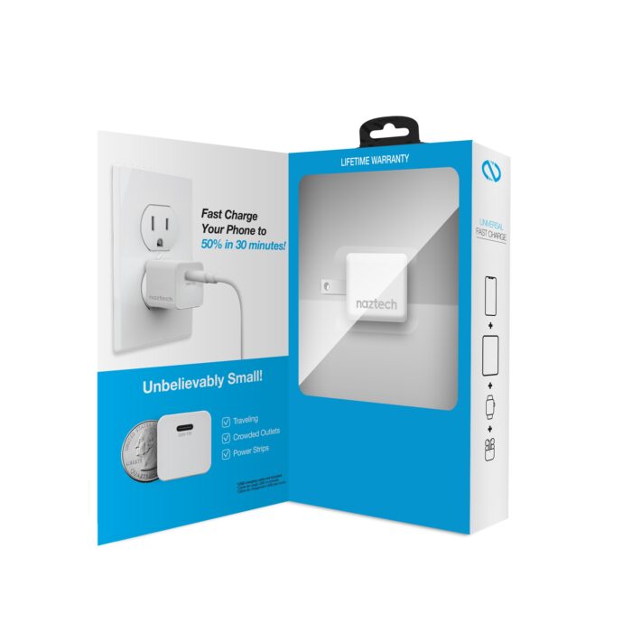 15440: 20W USB-C PD MINI FAST WALL CHARGER - WHITE - NAZTECH - Image 2