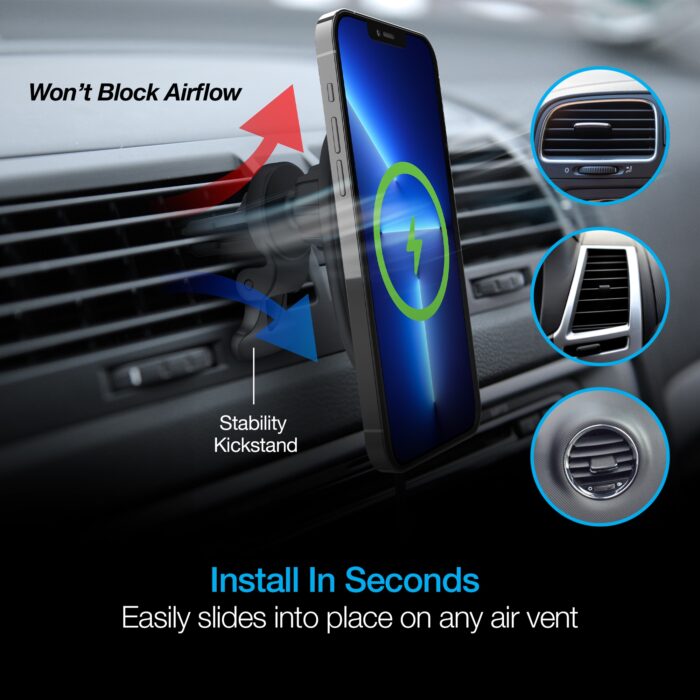 15448: MAGLOCK WIRELESS CHARGING VENT MOUNT BLACK -  NAZTECH - Image 5